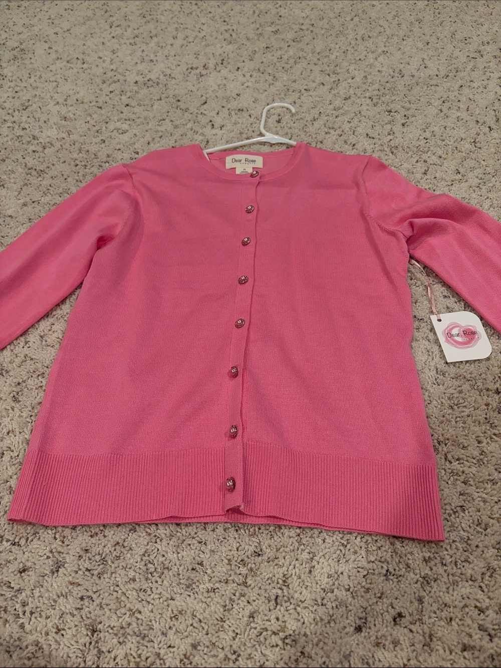 Pink Button-Front Crewneck Cardigan